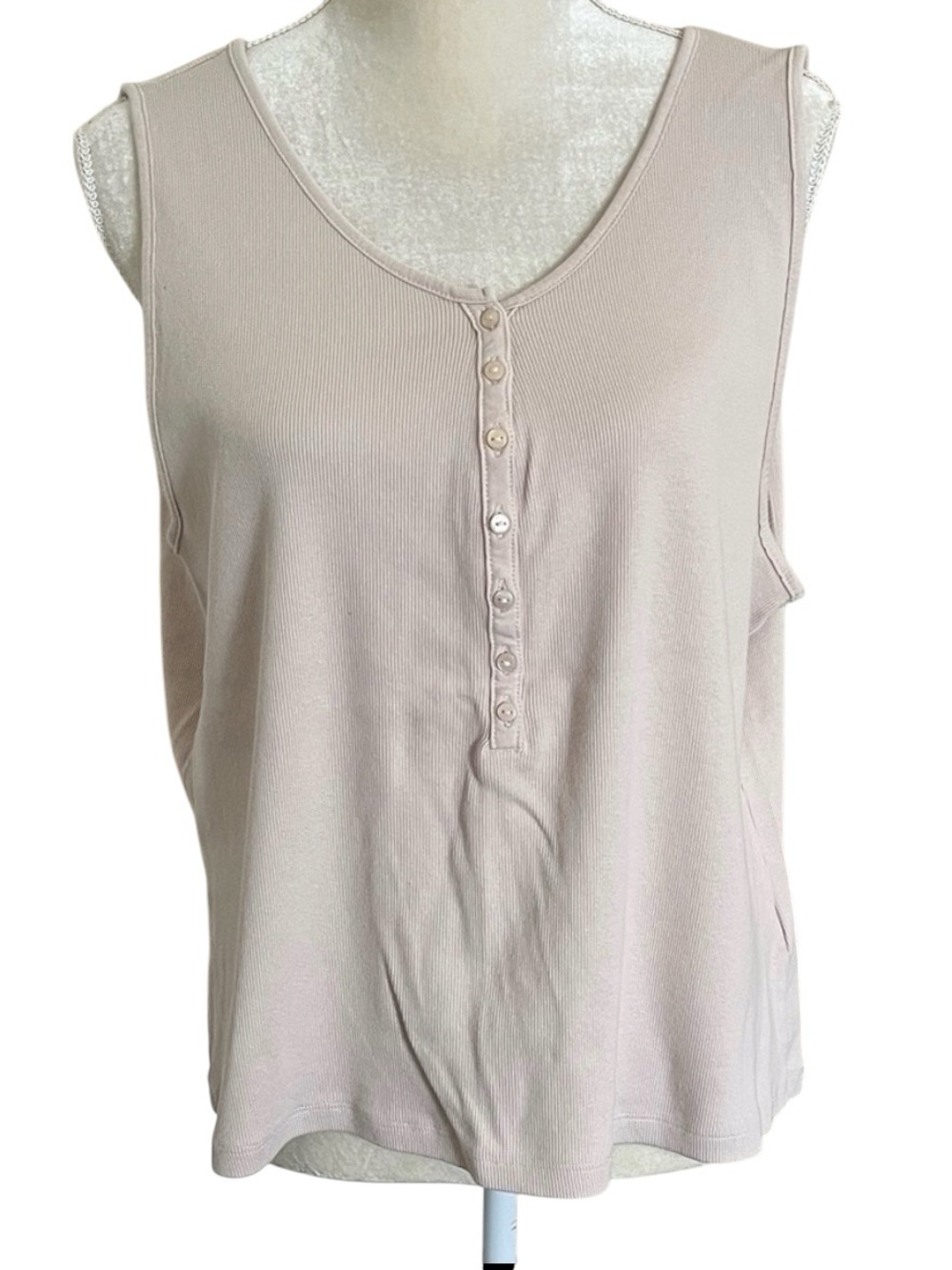H&M Blush Pink Henley Tank Top Womens XXL Sleeveless Ribbed Plus size